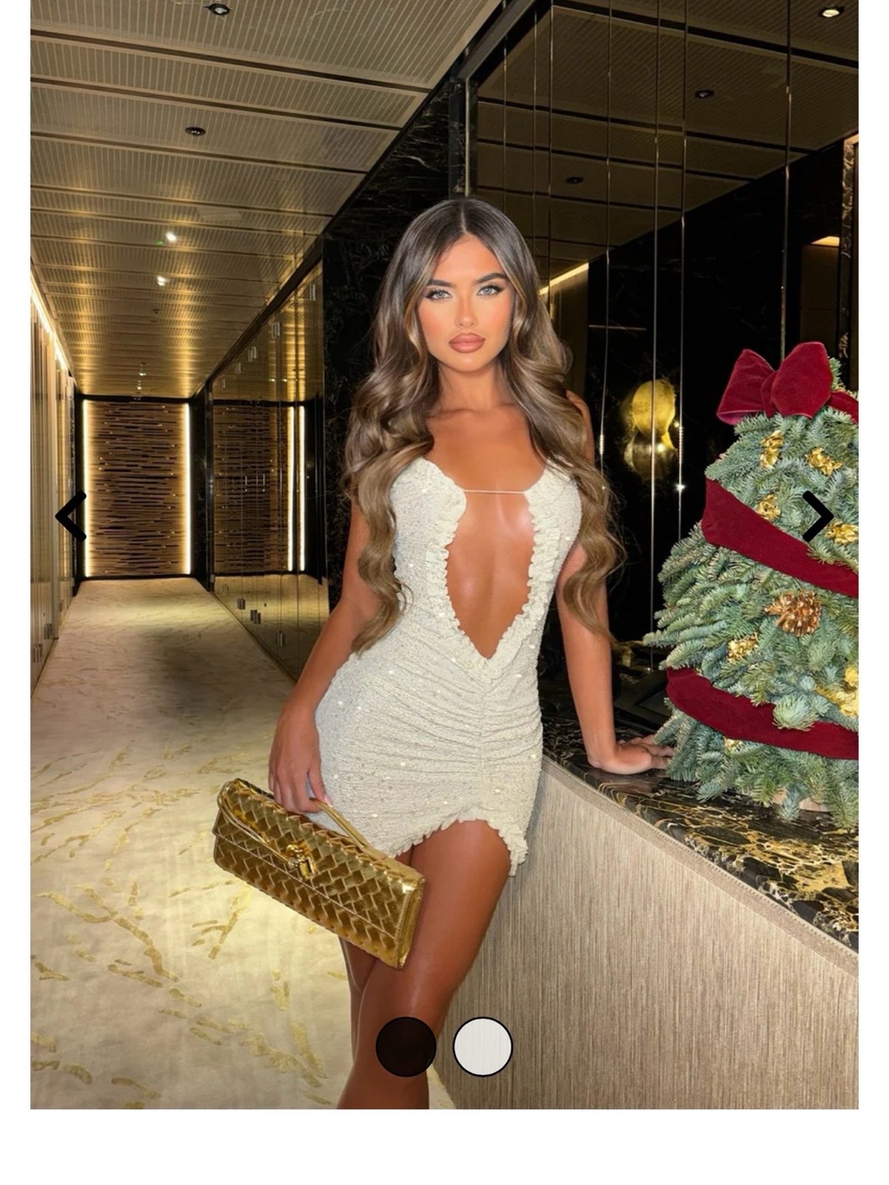 Sparkle Deep-V off-white Mini Dress